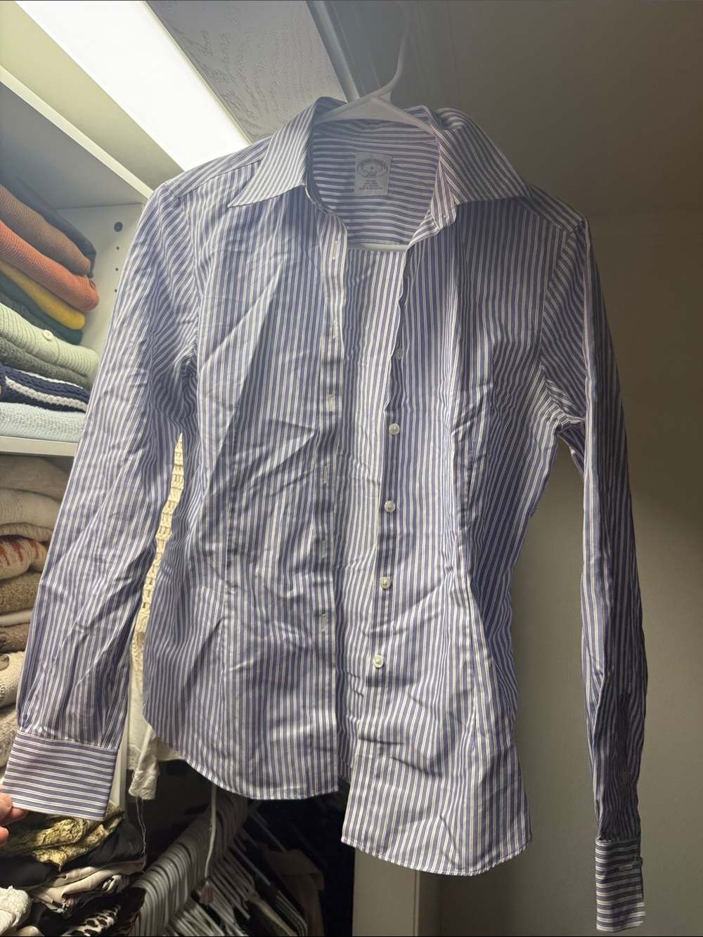 Brooks brothers women’s blue and white striped button up